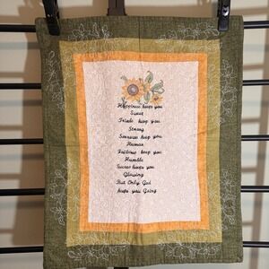 Vintage Quilt Hanging With Christian‎ Saying Handmade Floral Embroidery 27 X 22